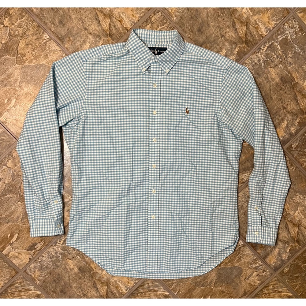 Ralph Lauren Button Down Shirt Mens L Blue Gingham Classic Fit Pony